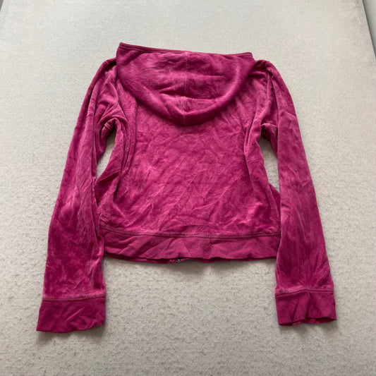 Juicy Couture Women's Vibrant Magenta Velour Full Zip Hoodie Loungewear Size M