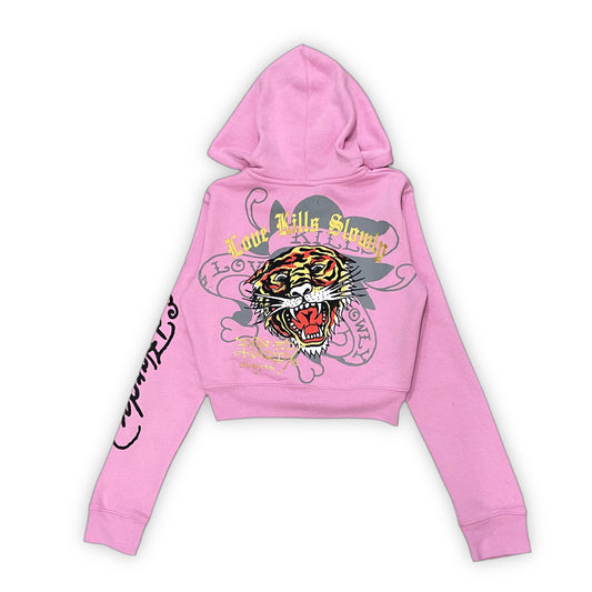 Ed Hardy “Tiger Dagger” Pink Cropped Zip Up Hoodie - Clean Curriculums 