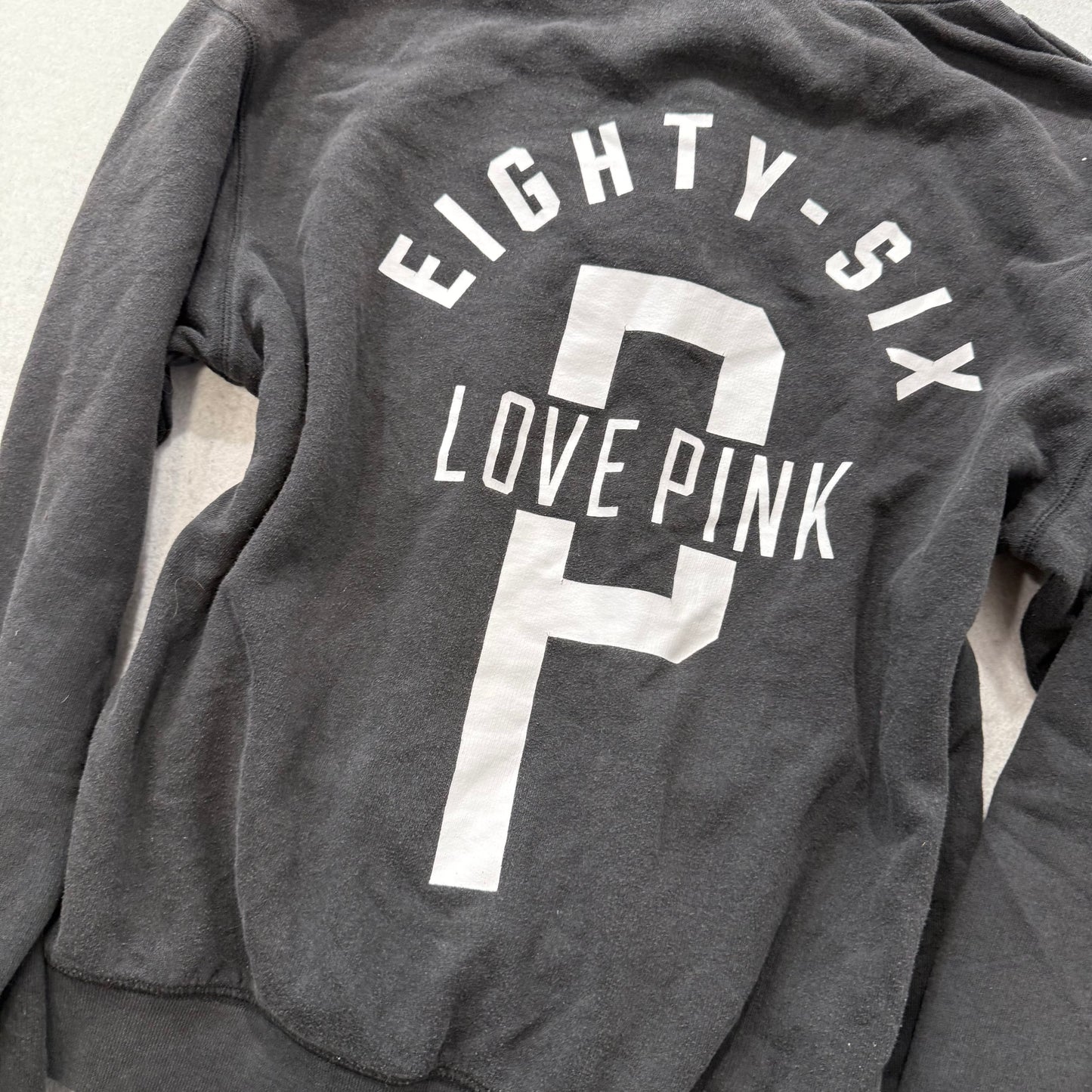 PINK by Victoria's Secret Women Black Cotton Pullover Hoodie 1/4 Zip Logo Size M