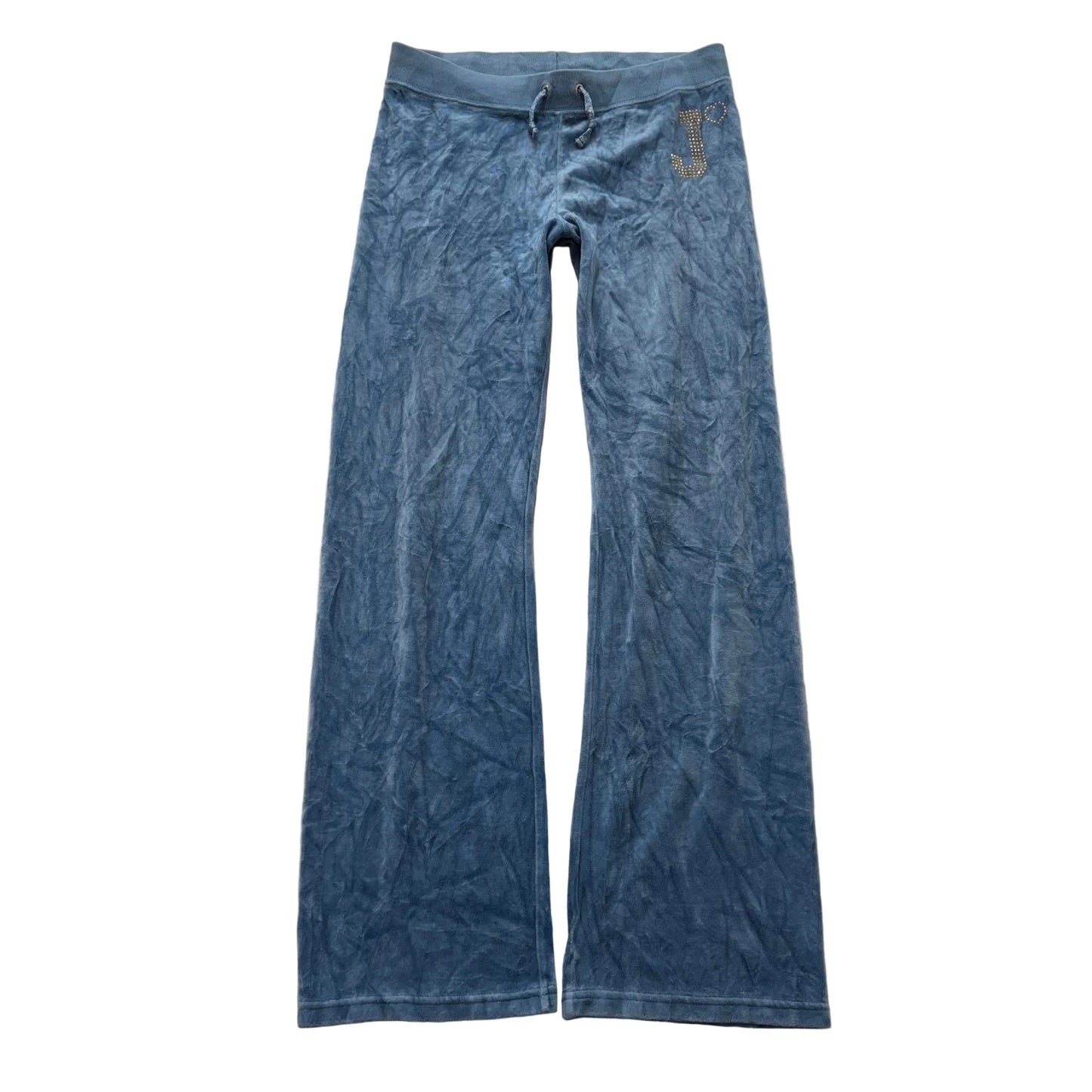 Juicy Couture Women's Slate Blue Velour Flare Track Pant Rhinestone Logo Size 14