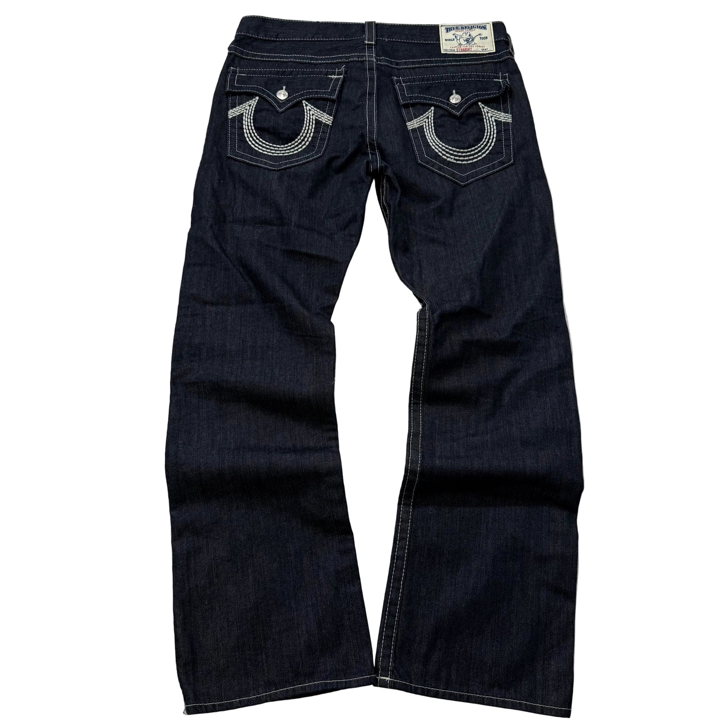 True Religion Ricky Men's Blue Straight Jeans Triple Stitch Flap Pocket Size 36