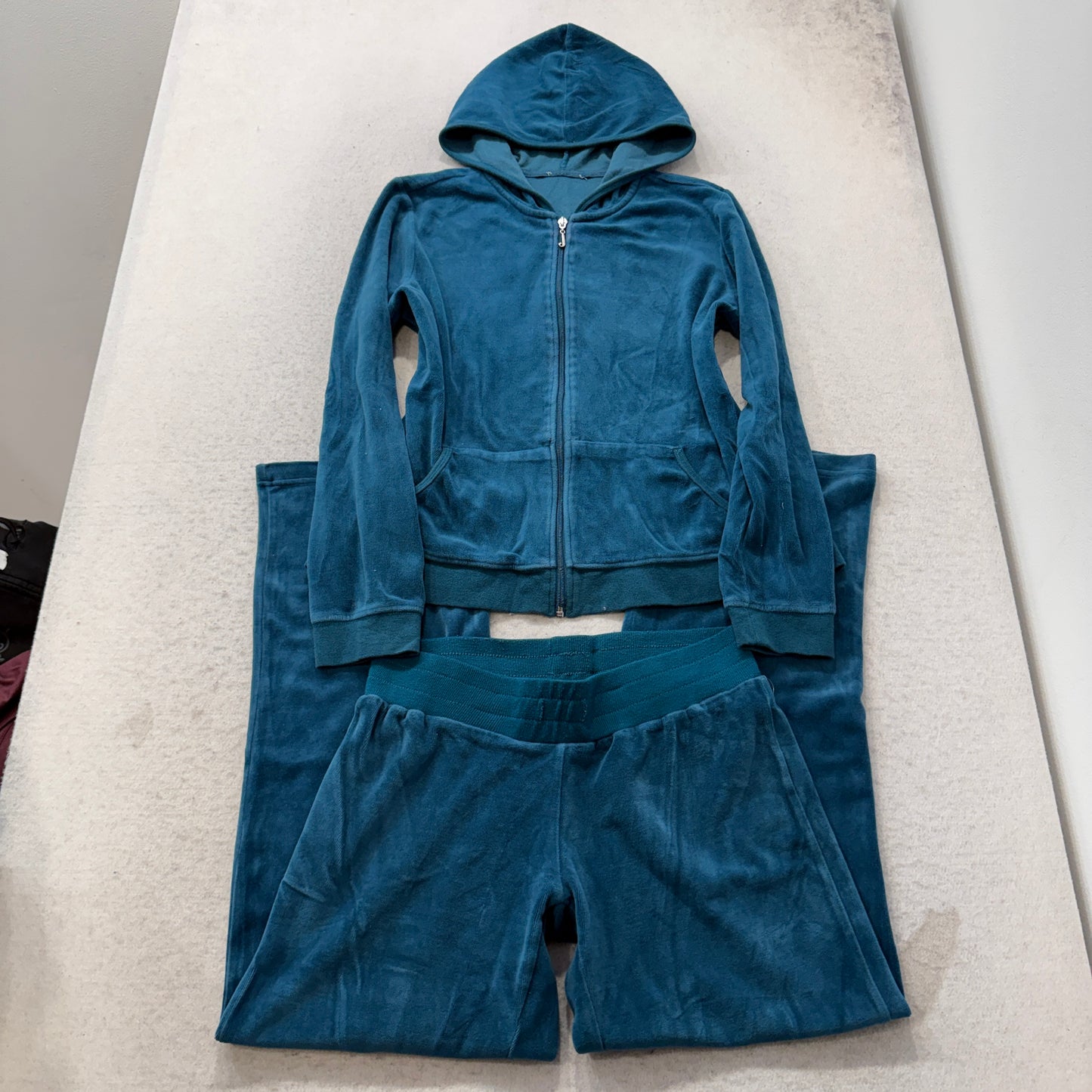 Vintage Juicy Couture Womens Teal Blue Velour Tracksuit Set Hoodie & Pant Size S