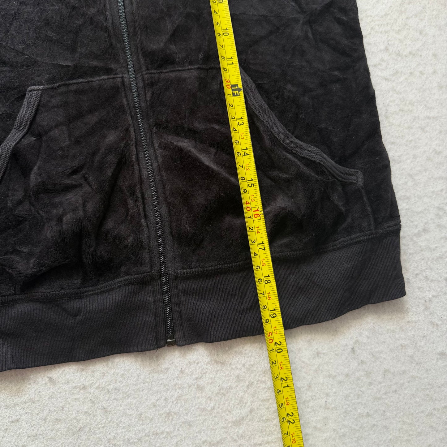 Juicy Couture Women's Black Velour Zip-Up Hoodie Loungewear Graphic Logo Size 12