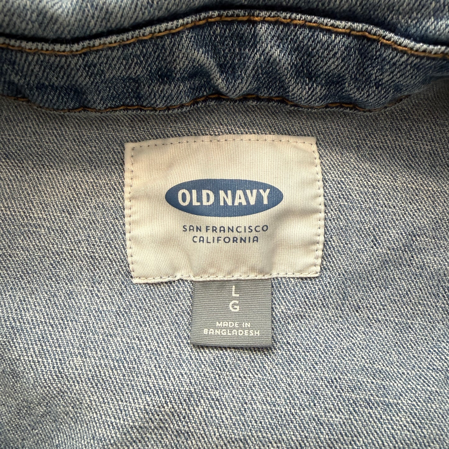 Old Navy Womens Blue Denim Trucker Jacket Light Wash Button-Up Pockets Size L