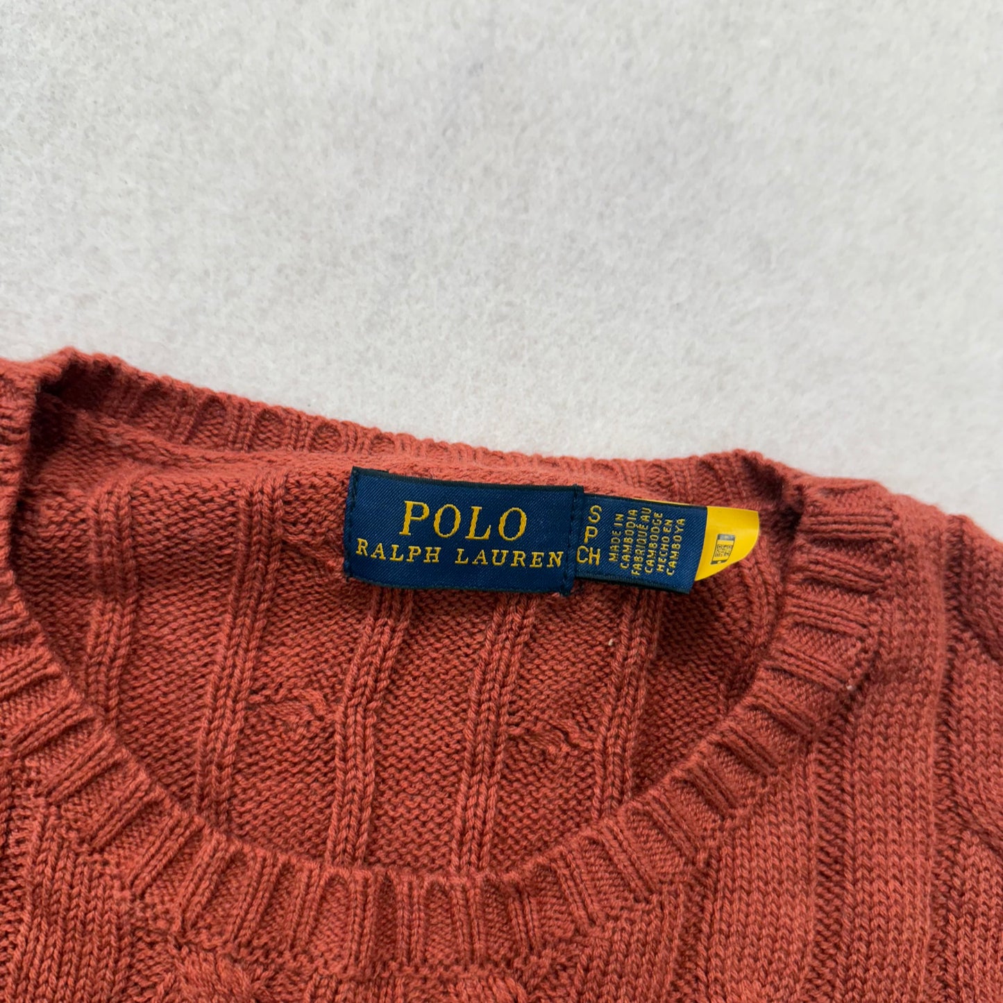 Polo Ralph Lauren Men's Terracotta Cable-Knit Sweater Ribbed Hem Logo Size S NWT