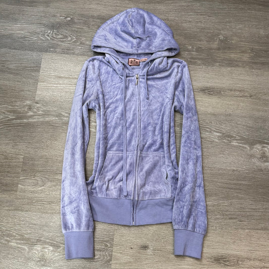Vintage Juicy Couture Womens Lavender Velour Zip-Up Hoodie Drawstring Y2k Size S