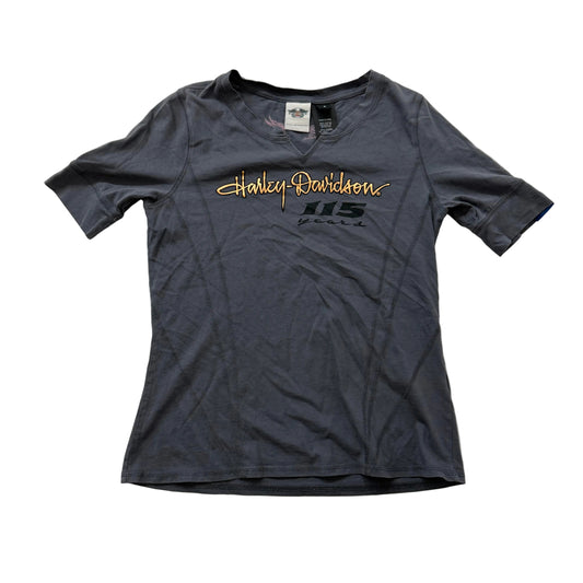 Harley-Davidson 115th Anniversary Women's Dark Gray Notch Neck T-Shirt Size S