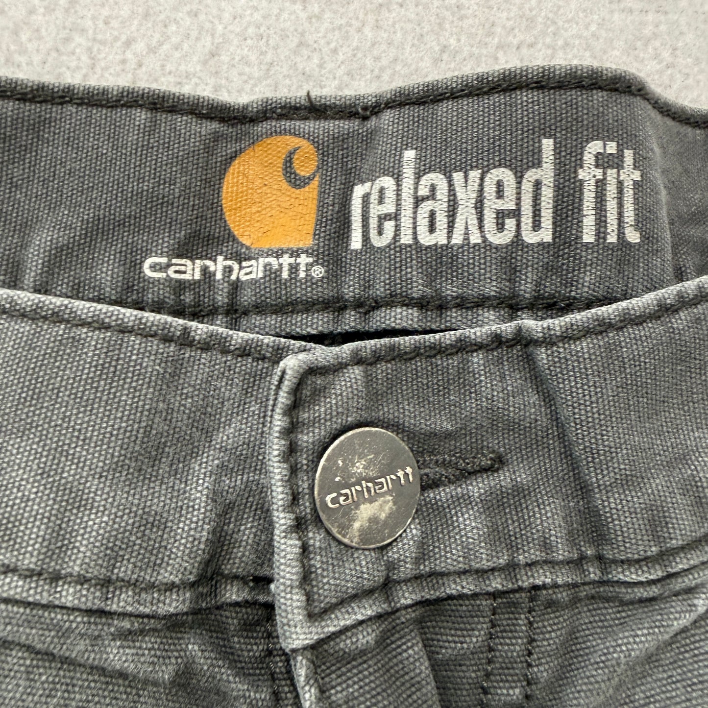 Carhartt Men's Dark Grey Denim Jeans Relaxed Fit Zip-Fly Pockets Logo Size 40x30