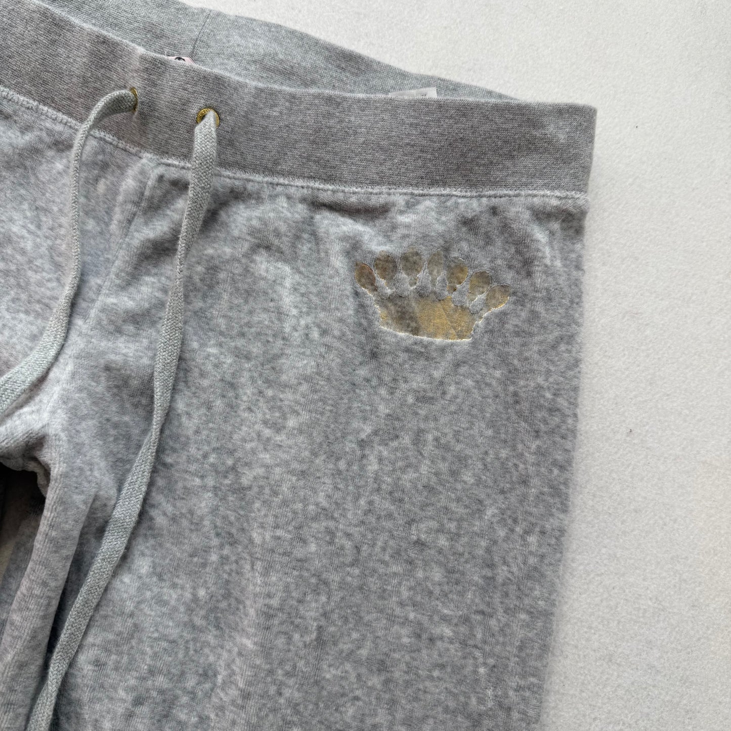 Juicy Couture Women Heather Grey Velour Flared Track Pant Drawstring Logo Size L