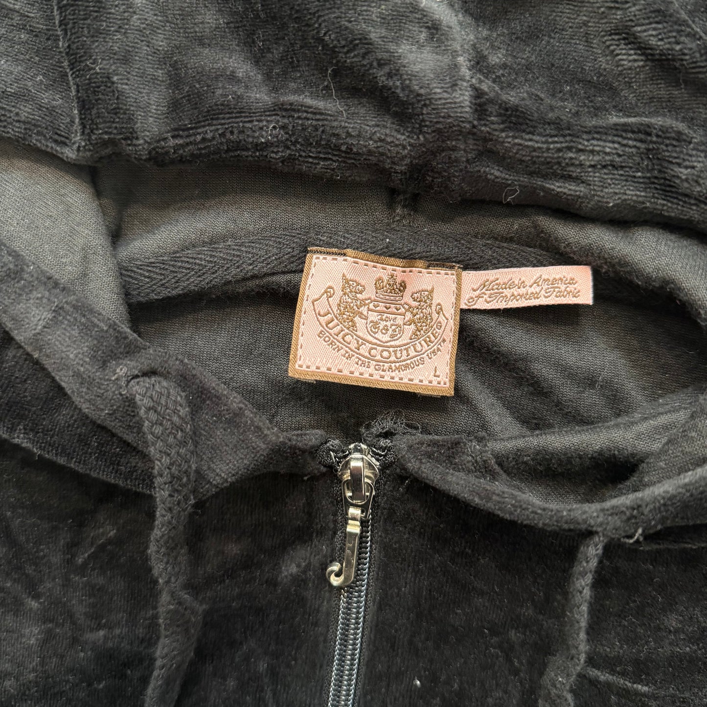 Vintage Juicy Couture Women's Black Velour Tracksuit Set Hoodie & Pant Y2k Size L