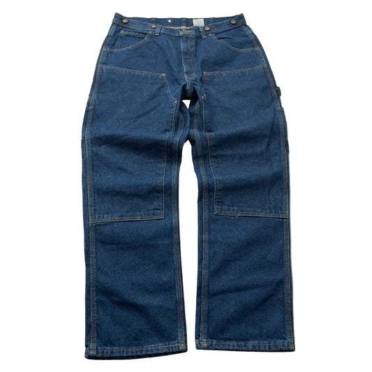 Key Men Blue Double Front Denim Logger Dungaree Jeans Workwear Casual Size 38x32