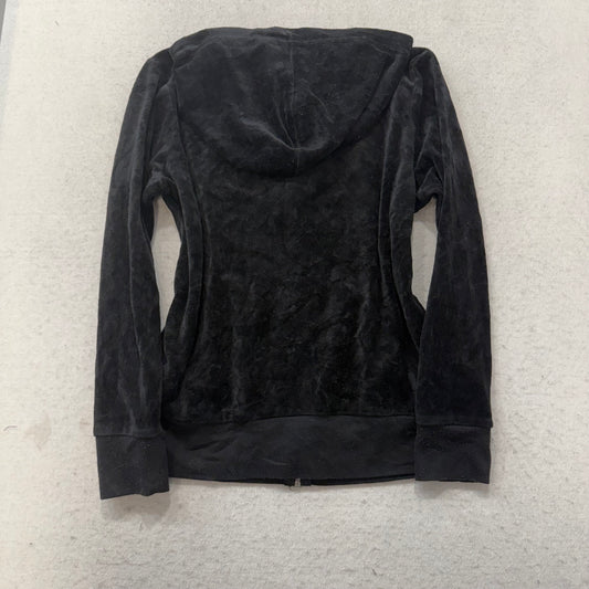Vintage Juicy Couture Women Black Velour Zip-Up Hoodie Loungewear Pockets Size S