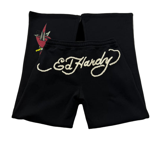 ED HARDY “Dagger Hearts” BLACK FLARE PANTS
