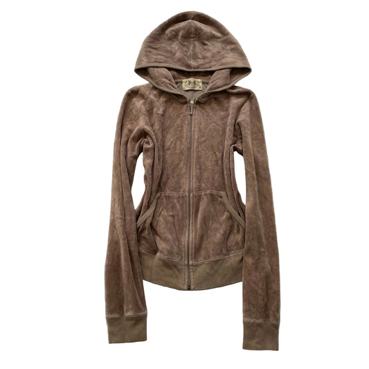 2003 Vintage Juicy Couture Scottie Dogs Womens Brown Velour Zip-Up Hoodie Size M