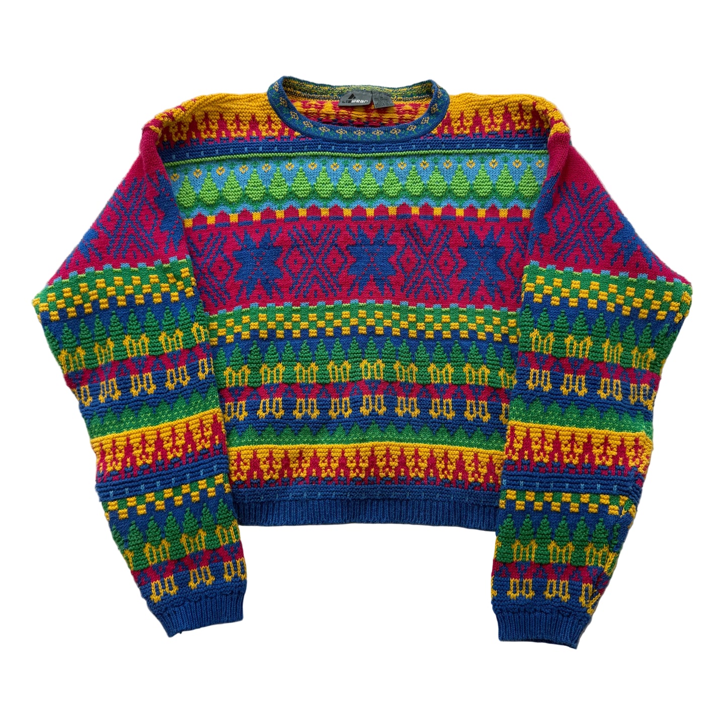Liz Wear Women's Multicolor Cotton Geometric Knit Chunky Sweater Boxy Fit Size M