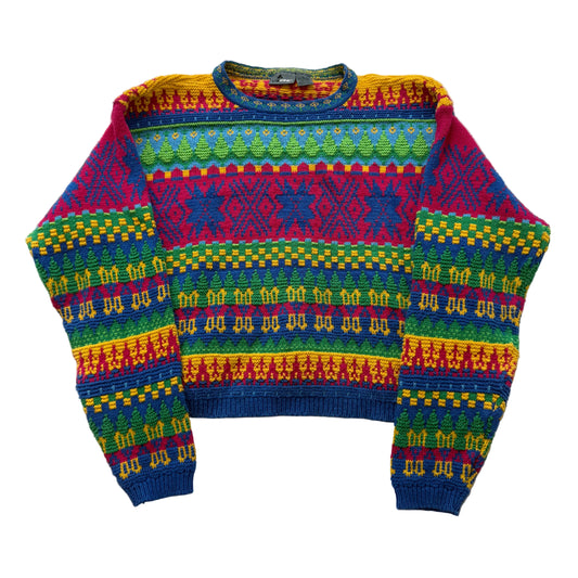 Liz Wear Women's Multicolor Cotton Geometric Knit Chunky Sweater Boxy Fit Size M
