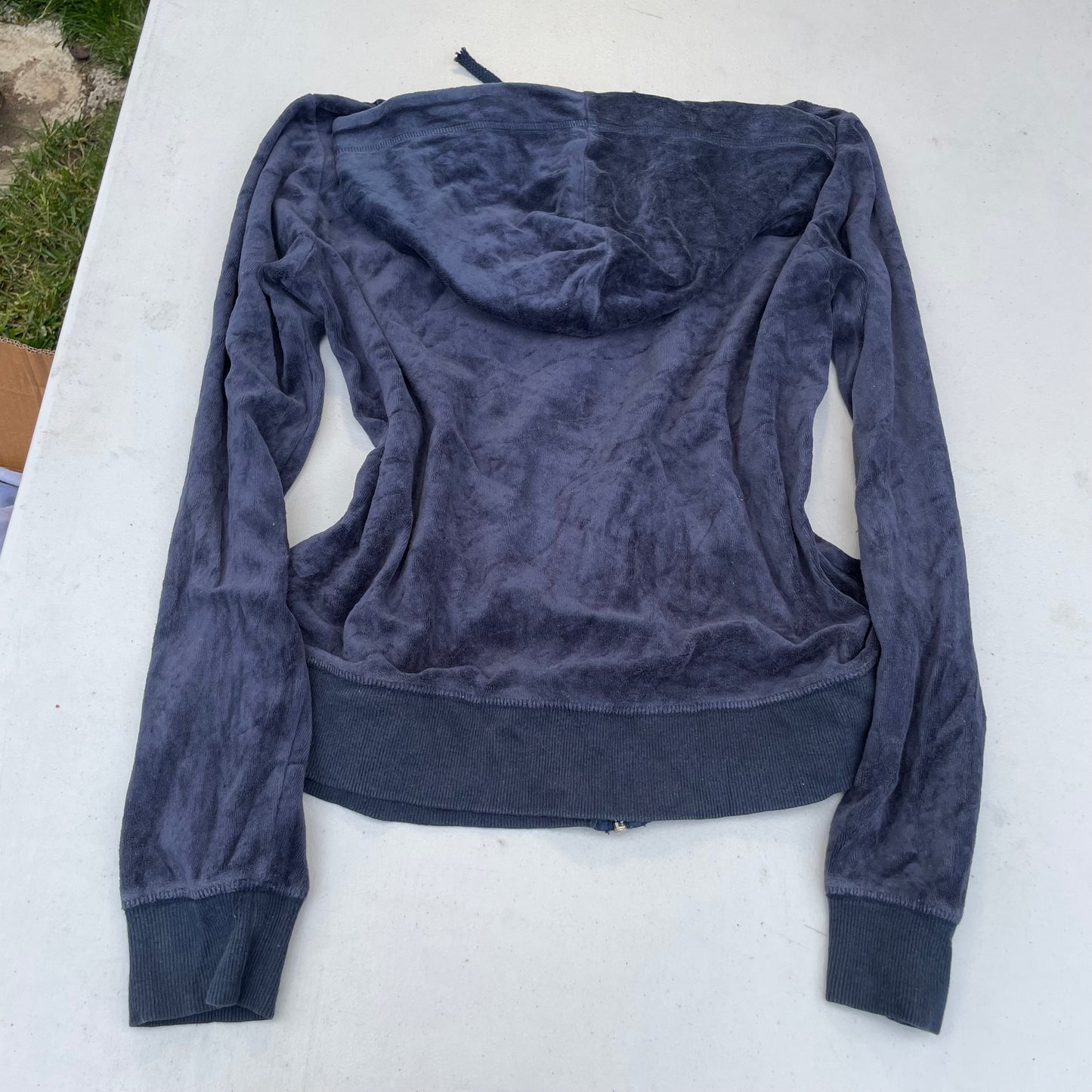 Vintage Juicy Couture Women's Slate Blue Velour Zip-Up Hoodie Pockets Y2k Size L