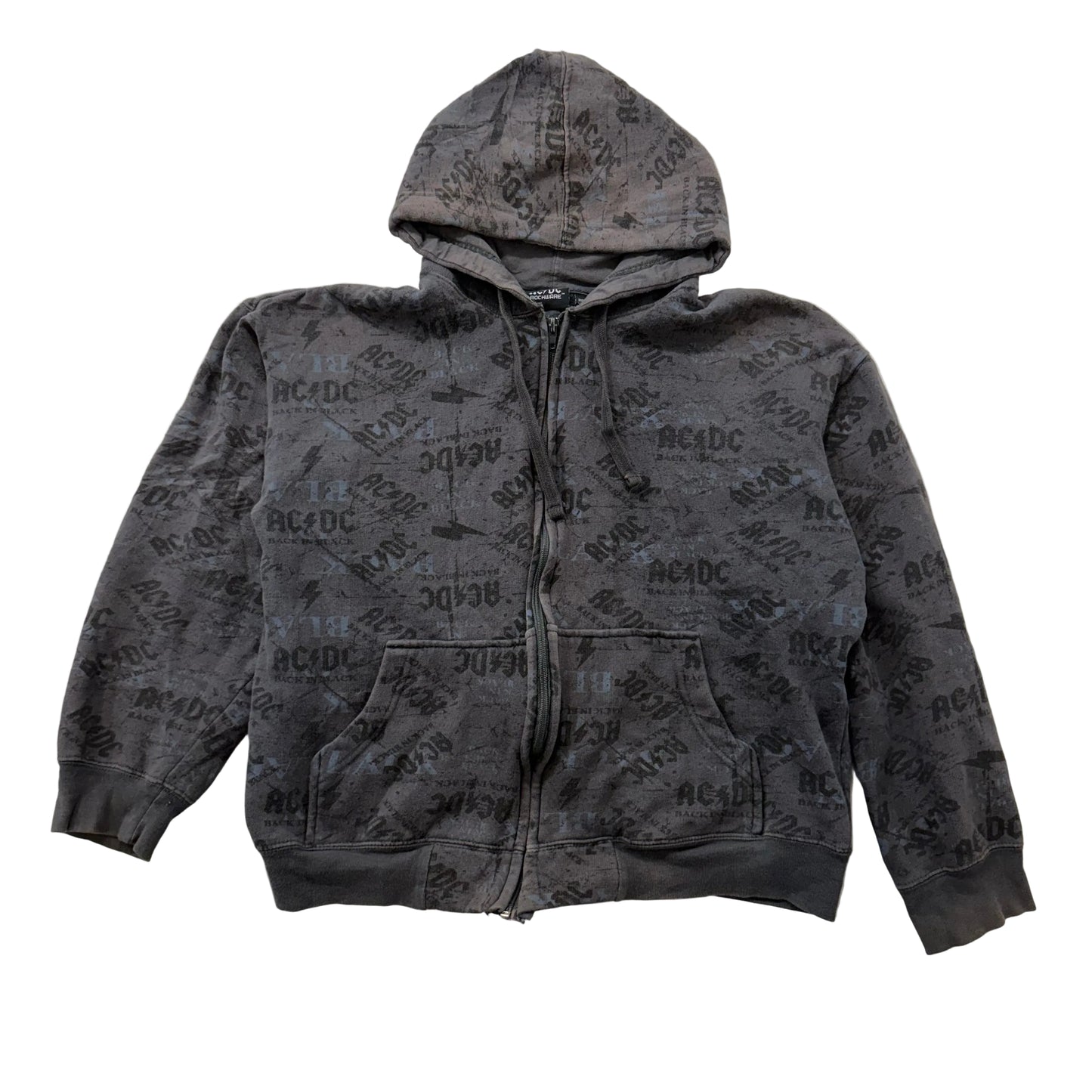 AC/DC Rockware Charcoal Gray Cotton Blend AOP Zip Up Hoodie Long Sleeves Size L