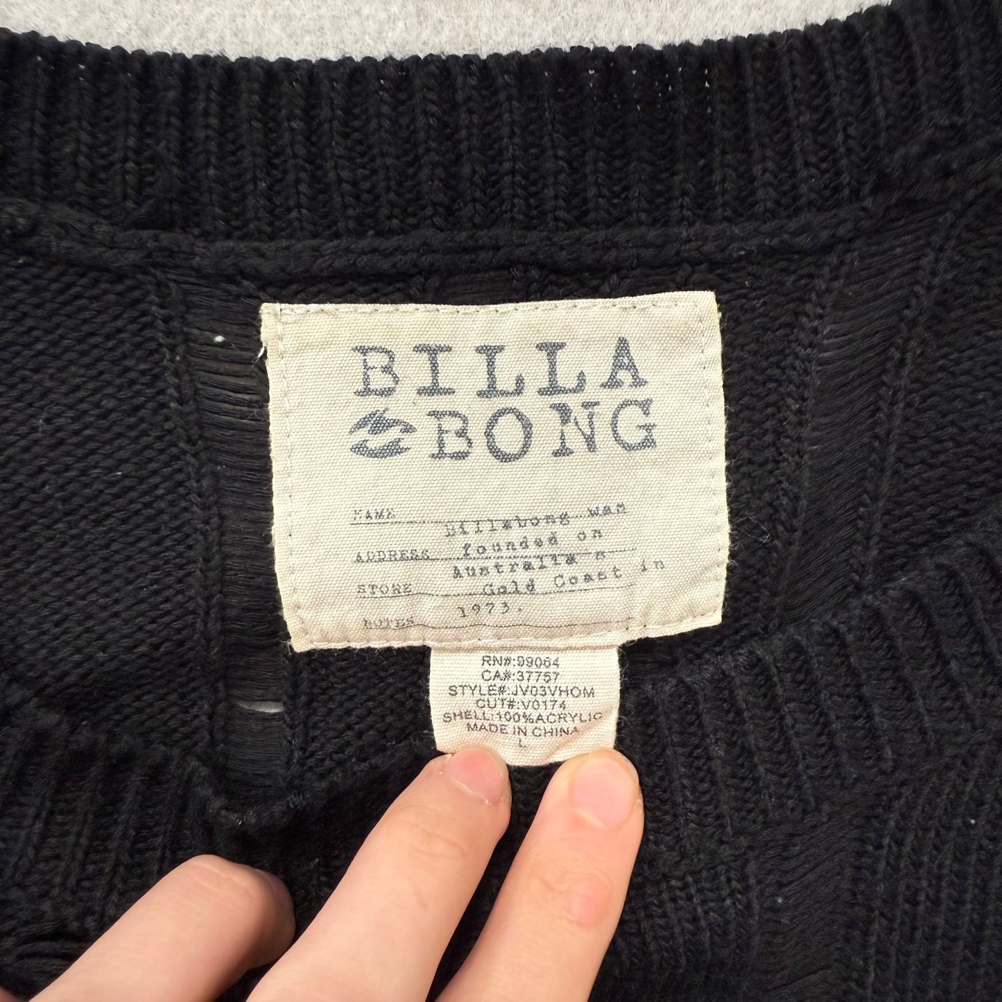 Billabong Black Knitted Distressed Pull-Over Sweater High-Low Hem Size L