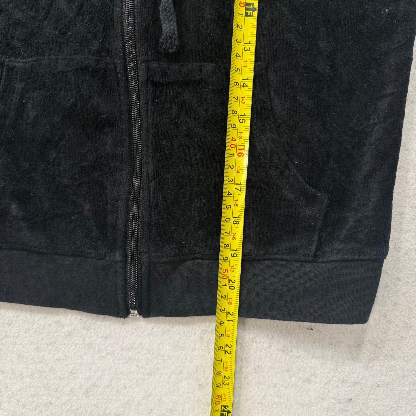 Vintage Juicy Couture Women's Black Velour Zip-Up Hoodie Y2k Drawstring Size S