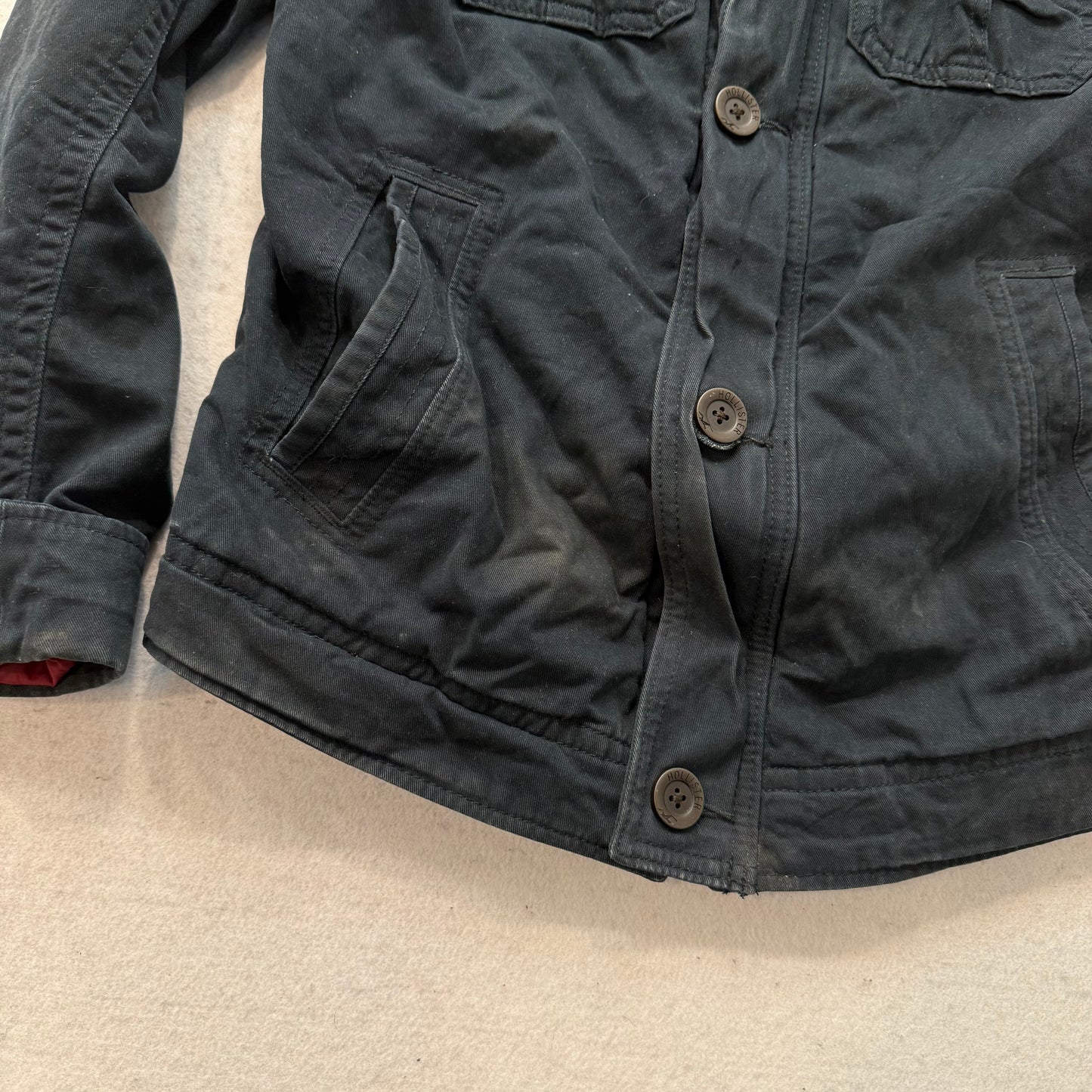 Hollister California Men's Black Denim Military-Style Utility Jacket Size M