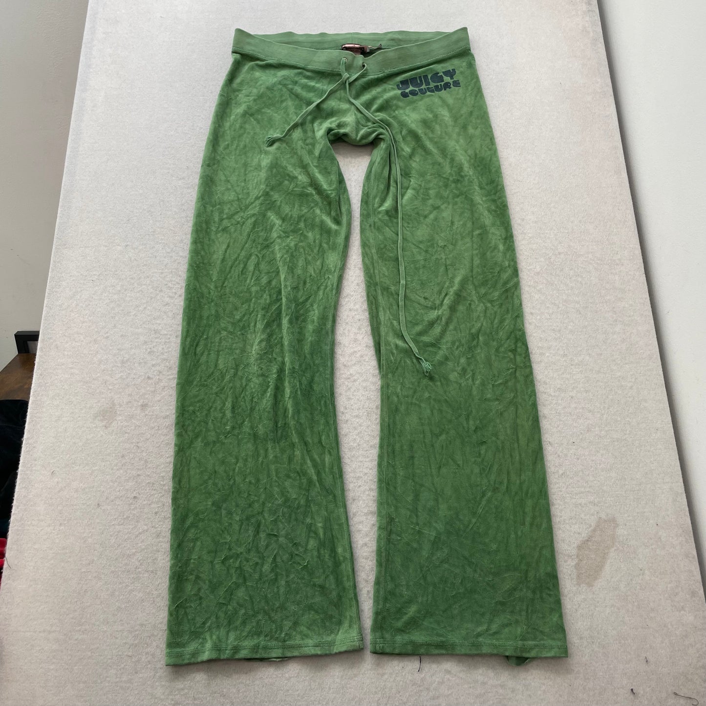 Juicy Couture Womens Green Velour Flared Track Pant Drawstring Loungewear Size M