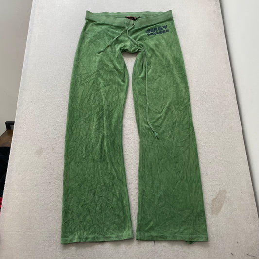 Juicy Couture Womens Green Velour Flared Track Pant Drawstring Loungewear Size M