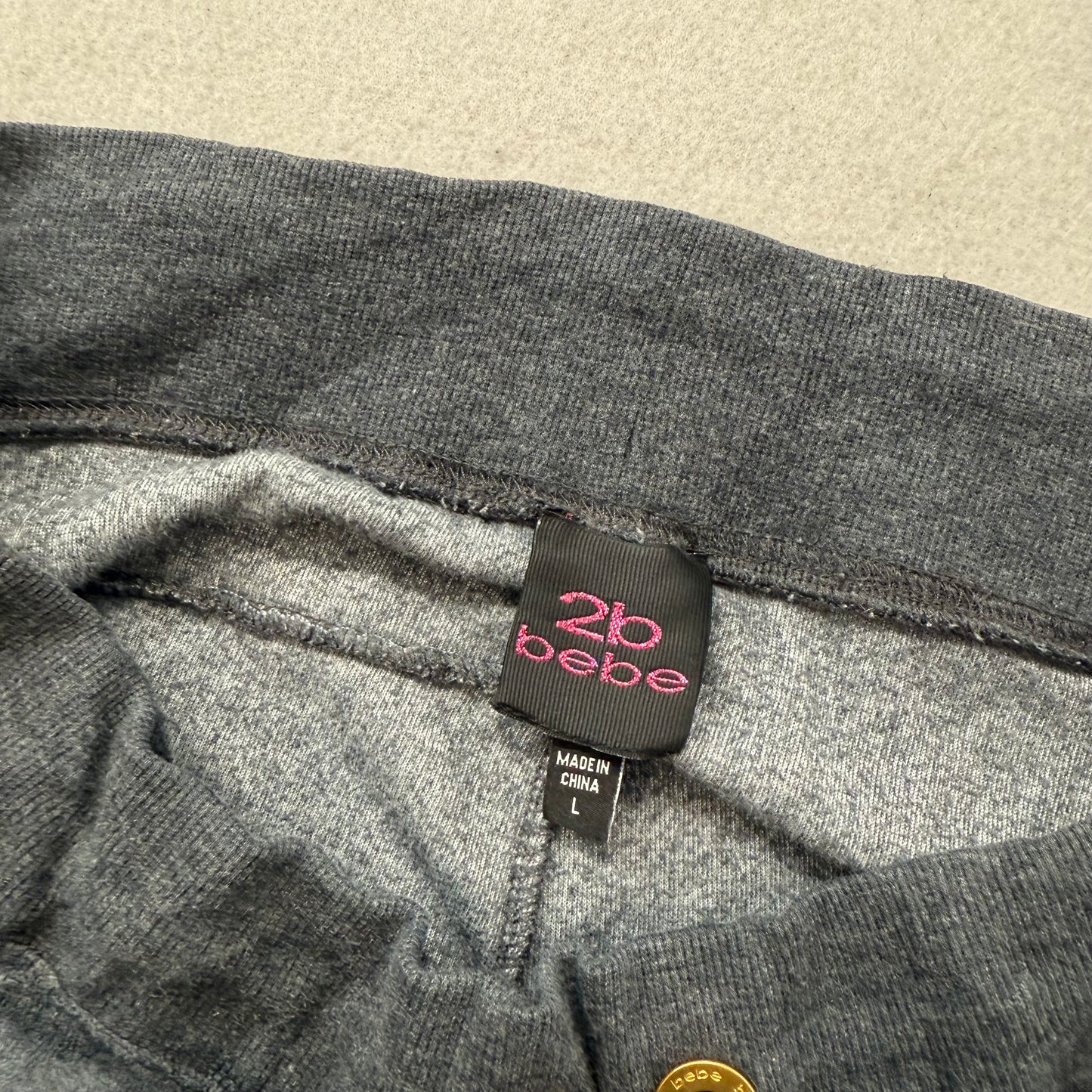 Bebe Women's Charcoal Gray Velour Flared Track Pant Loungewear Low Rise Size L