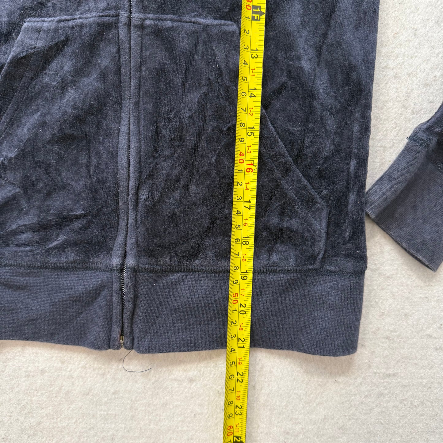 Juicy Couture Navy Velour Tracksuit Set Zip Up Hoodie & Pant Graphic Y2K Size 12