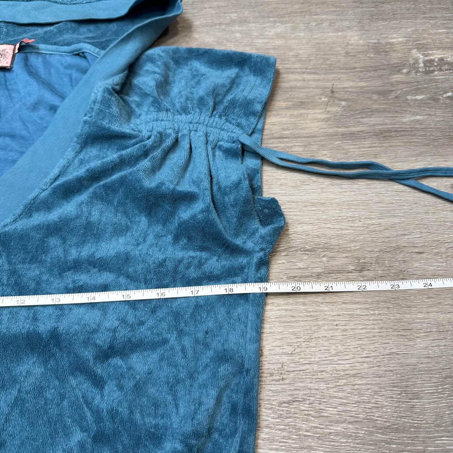 Juicy Couture Womens Teal Blue Terry Cloth Zip-Up Hoodie Dress Drawstring Size M