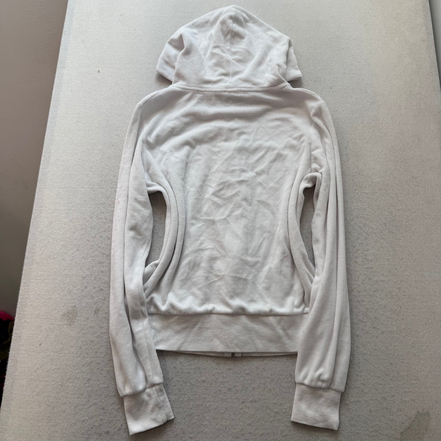 Juicy Couture Women's White Velour Zip-Up Hoodie Drawstring Pockets Y2k Size XL