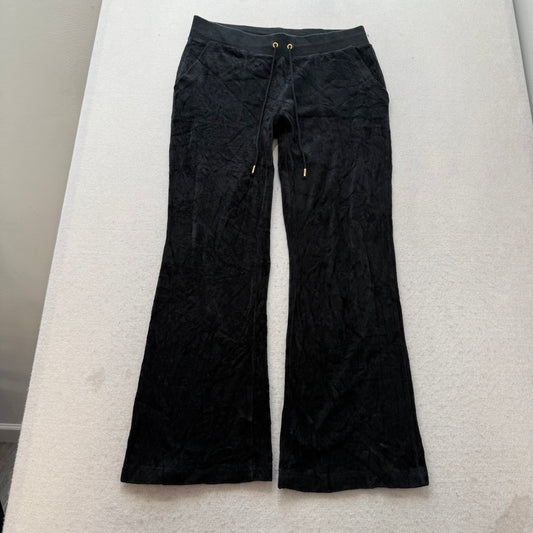 Juicy Couture Womens Black Velour Flared Leg Track Pant Back Snap Pockets Size M