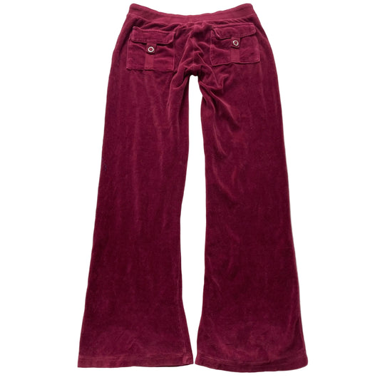 2003 Vintage Juicy Couture Women's Maroon Velour Flare Track Pant Pockets Size S