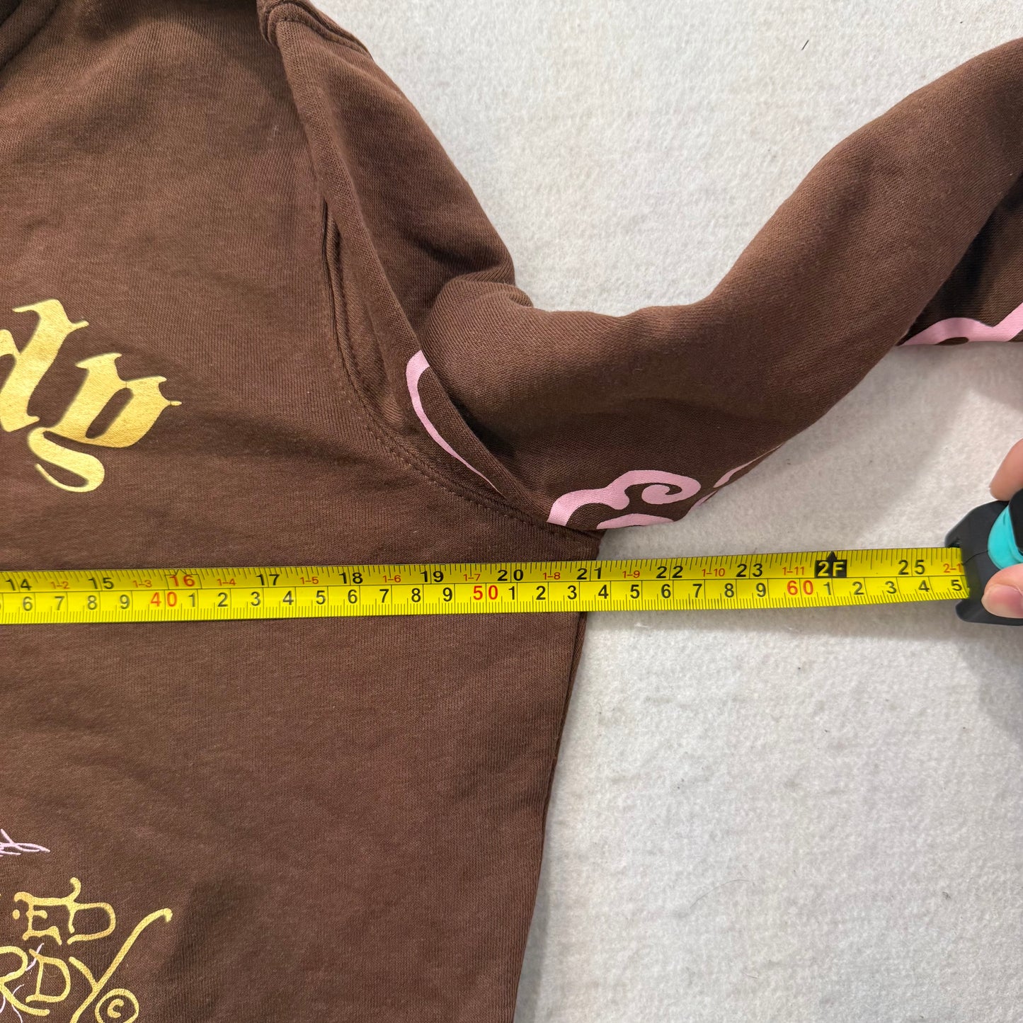 Ed Hardy Women's Brown Zip Up Cropped Hoodie Long Sleeves Tiger Graphic Size XL