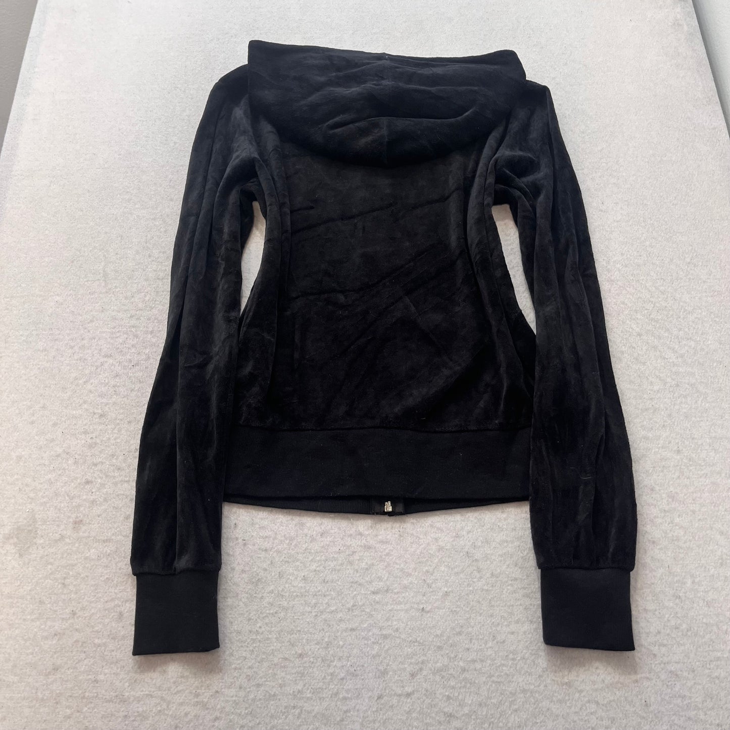 Juicy Couture Womens Black Velour Tracksuit Set Zip-Up Hoodie & Flared Pant - XL