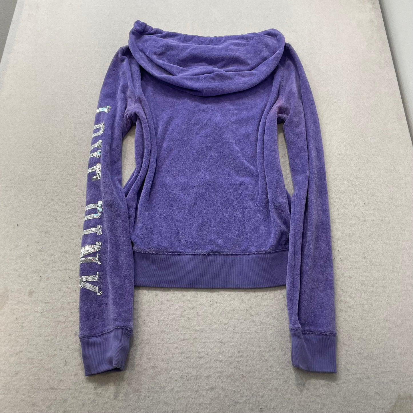 Victoria's Secret PINK Women Purple Velour Zip-Up Hoodie Sequin Logo Y2k Size L