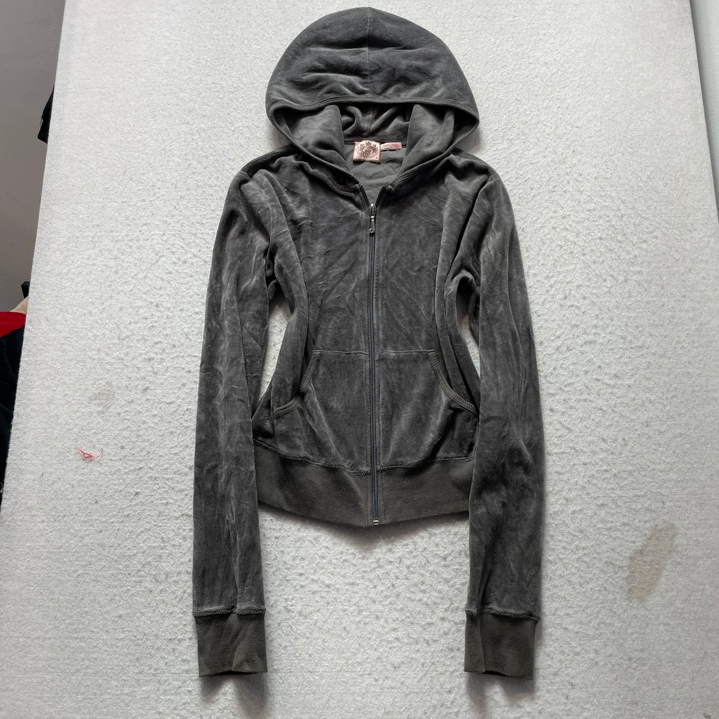 Vintage Juicy Couture Women's Charcoal Gray Velour Zip-Up Hoodie Streetwear - S