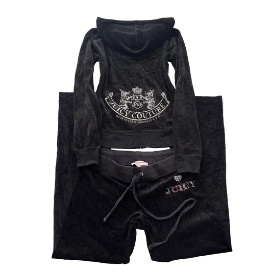 Vintage Juicy Couture Scottie Dogs Womens Black Velour Tracksuit Set Logo Size S