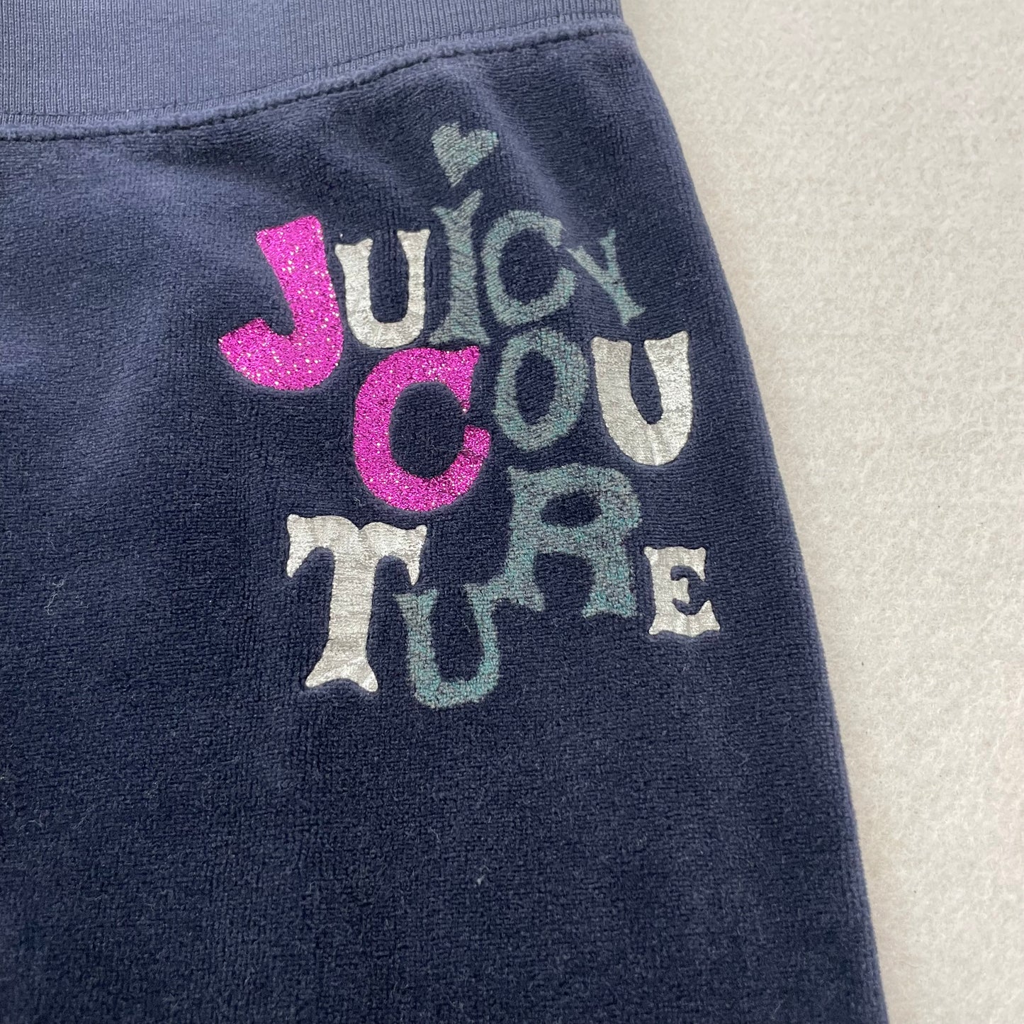 Juicy Couture Women's Navy Velour Flared Track Pant Graphic Logo Preppy Size 10