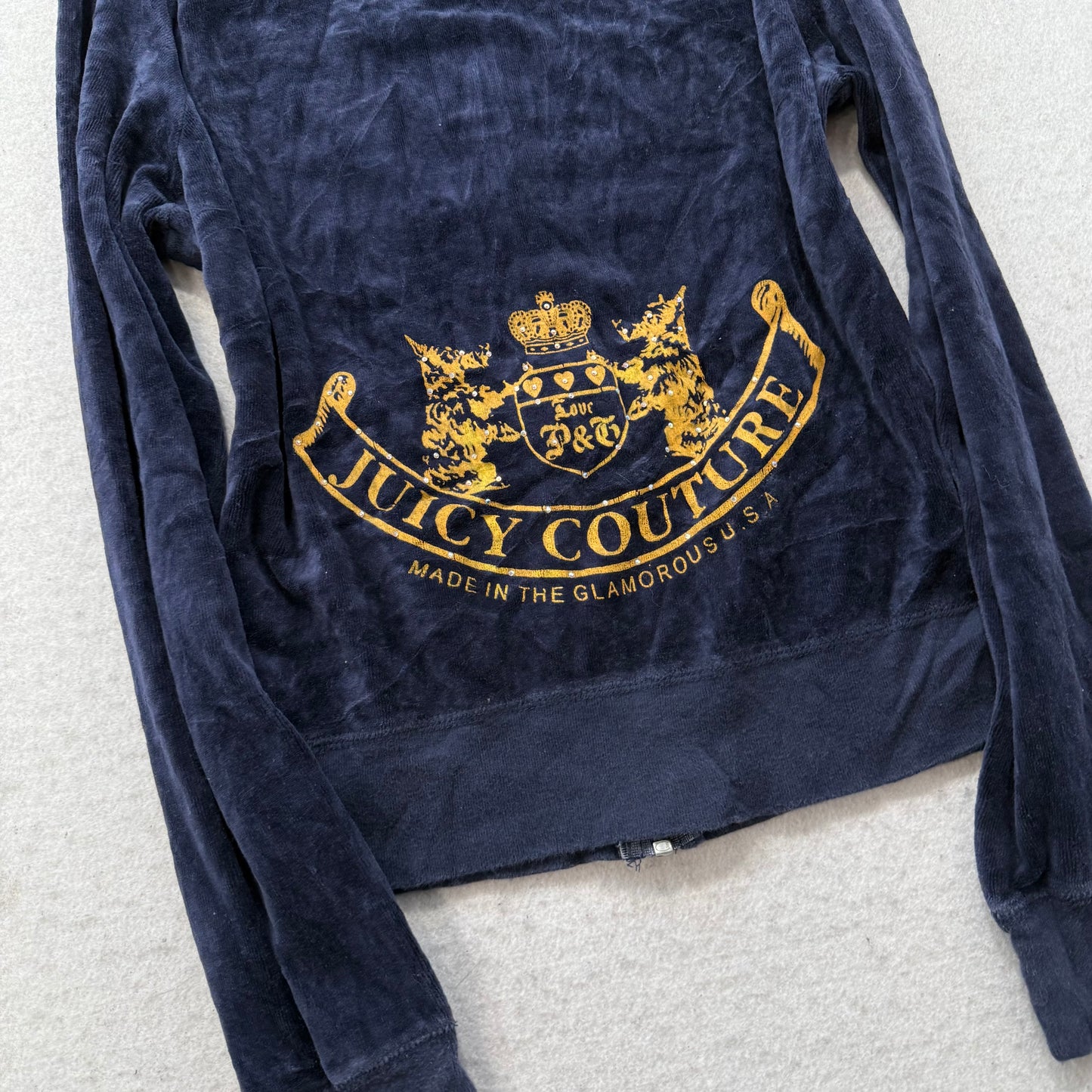 Vintage Juicy Couture Scottie Dogs Women's Navy Velour Hoodie Rhinestone Size S