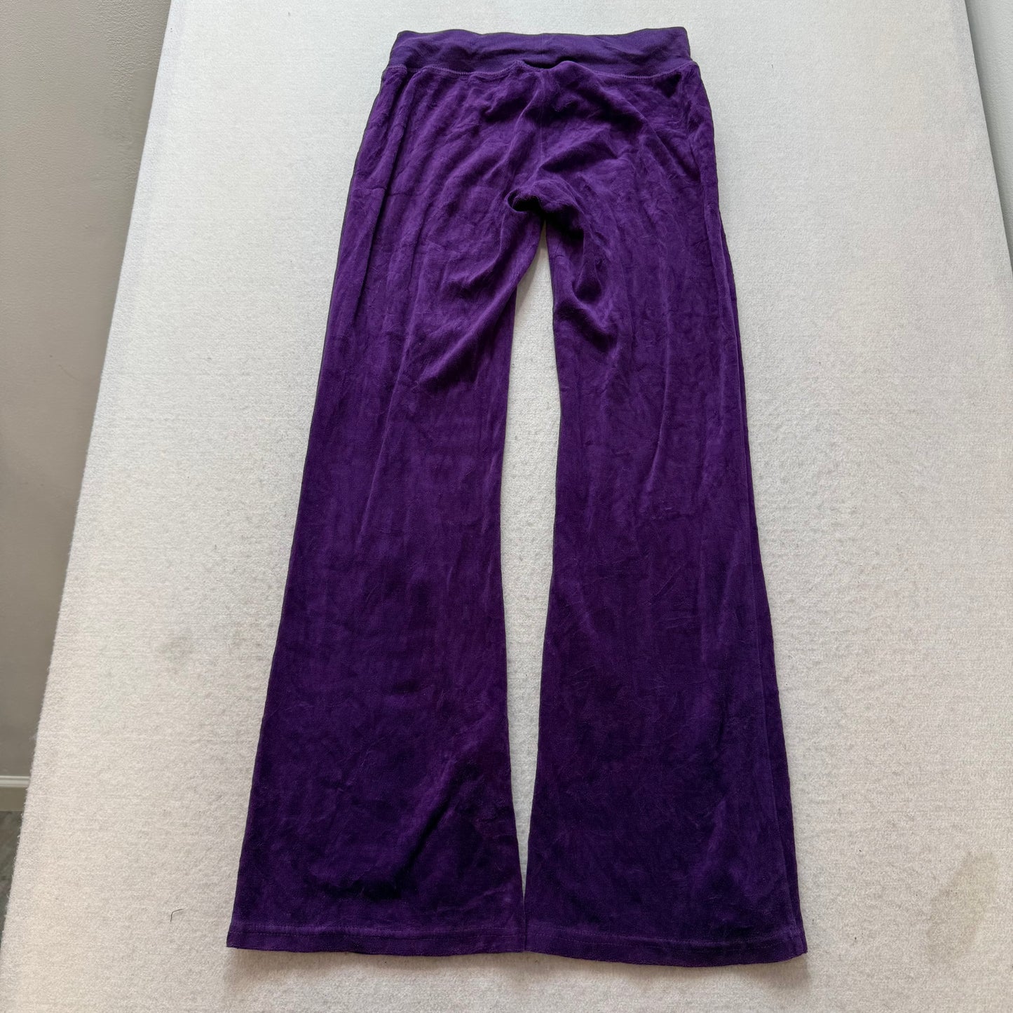 Juicy Couture Women's Deep Purple Velour Flare Leg Track Pants Drawstring Size M