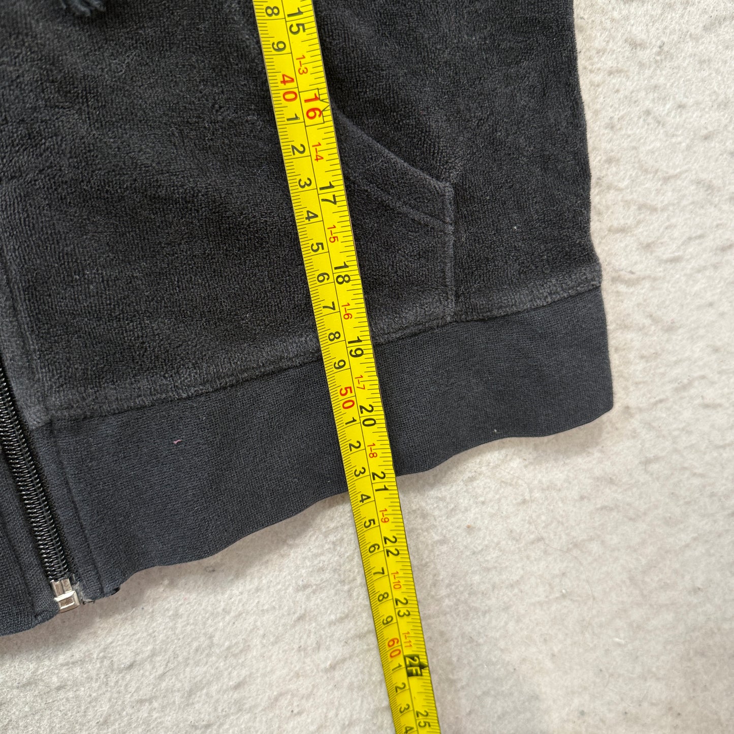 Vintage Juicy Couture Womens Black Velour Zip-Up Hoodie Drawstring Pocket Size S