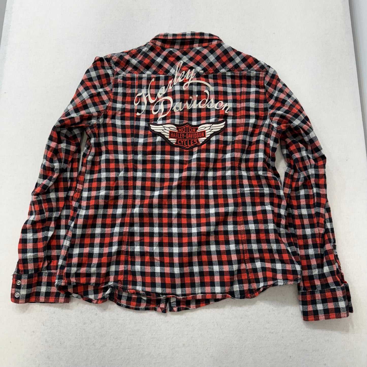 Harley-Davidson Women's Red Black Cotton Button-Down Flannel Shirt Size XL
