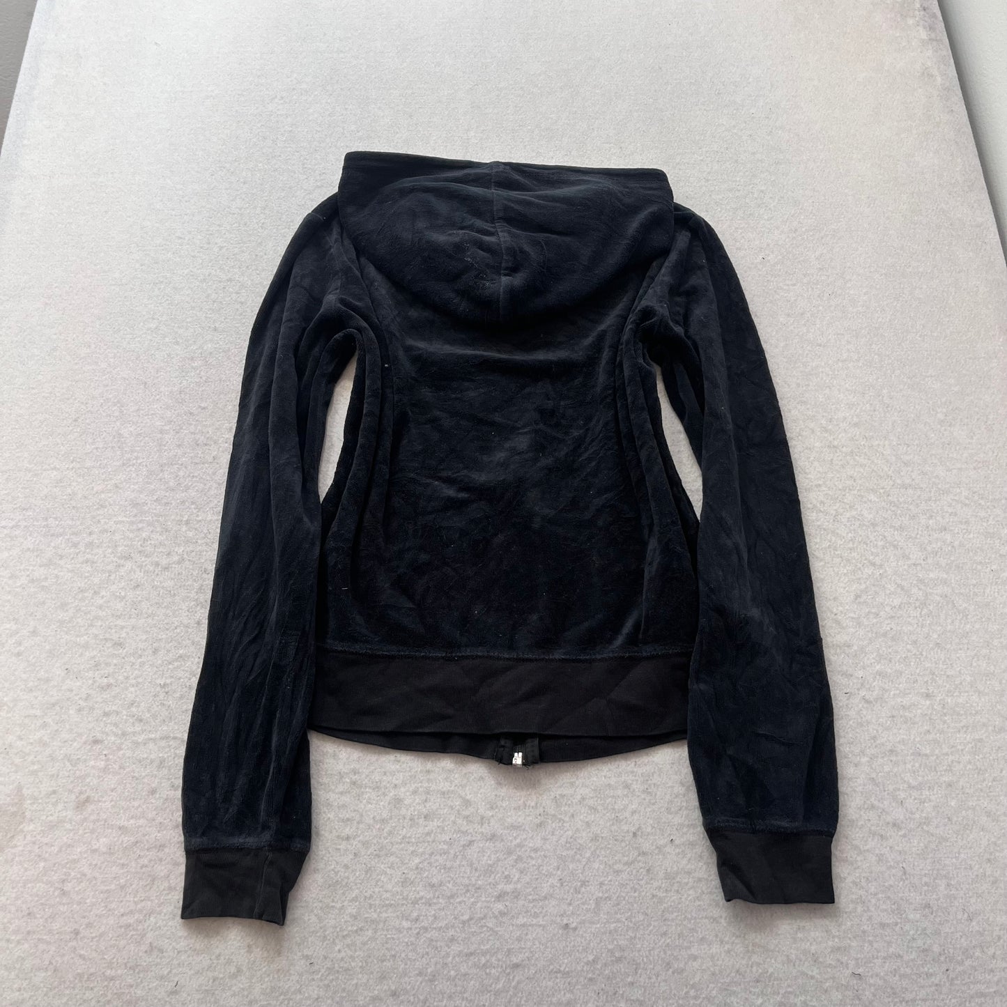 Vintage Juicy Couture Women's Charcoal Velour Tracksuit Set Hoodie & Pant Size S