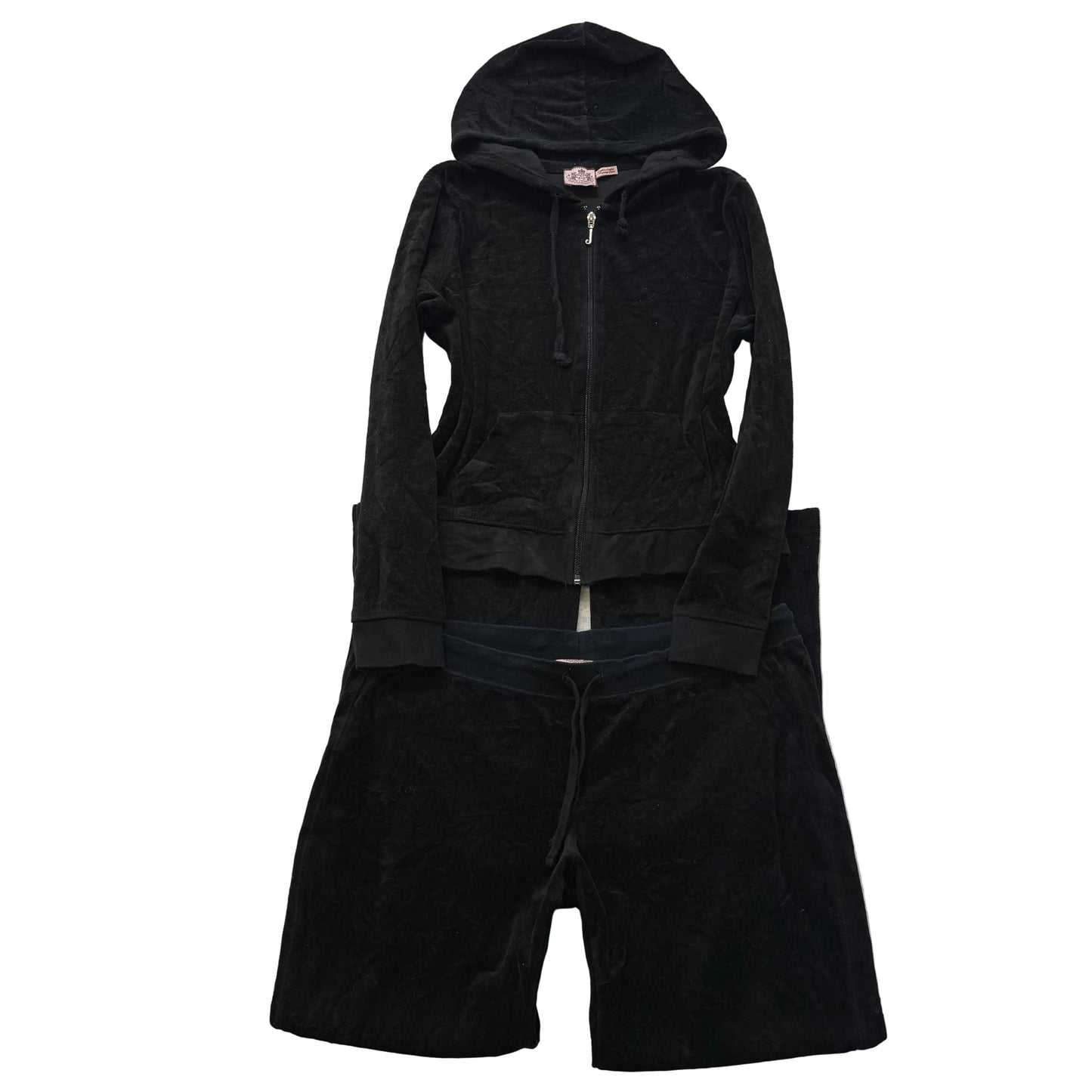 Juicy Couture Women's Black Velour Tracksuit Set Zip-Up Hoodie & Pant Size M/L