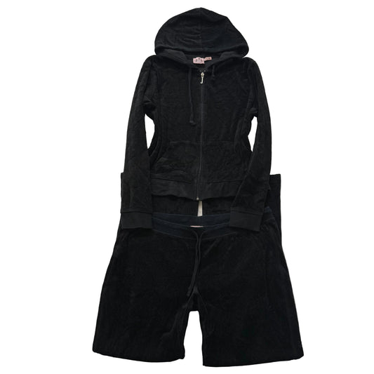 Juicy Couture Women's Black Velour Tracksuit Set Zip-Up Hoodie & Pant Size M/L