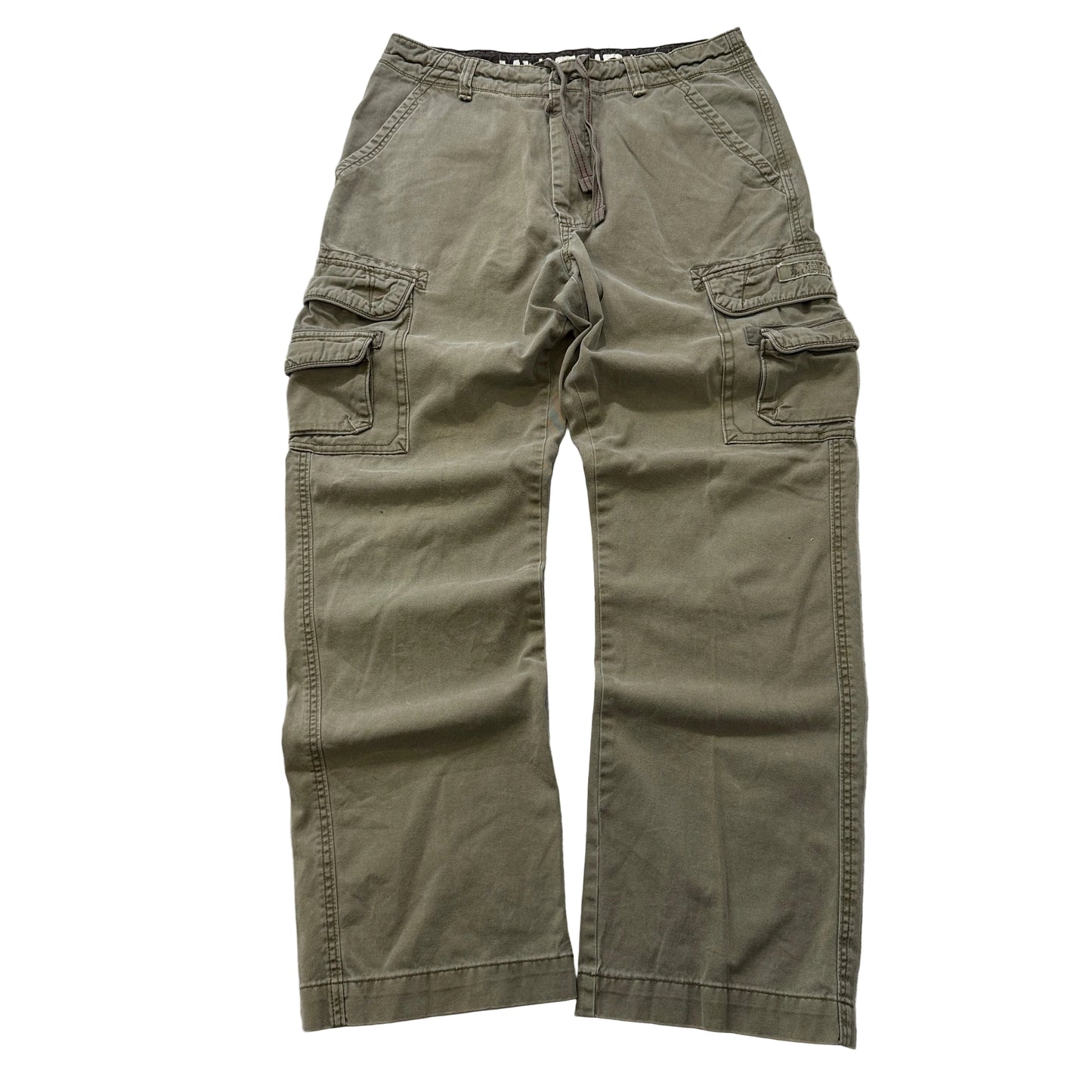 Unionbay Men's Sage Green Cargo Pants Drawstring Pockets Zip-Fly Relaxed Size 34