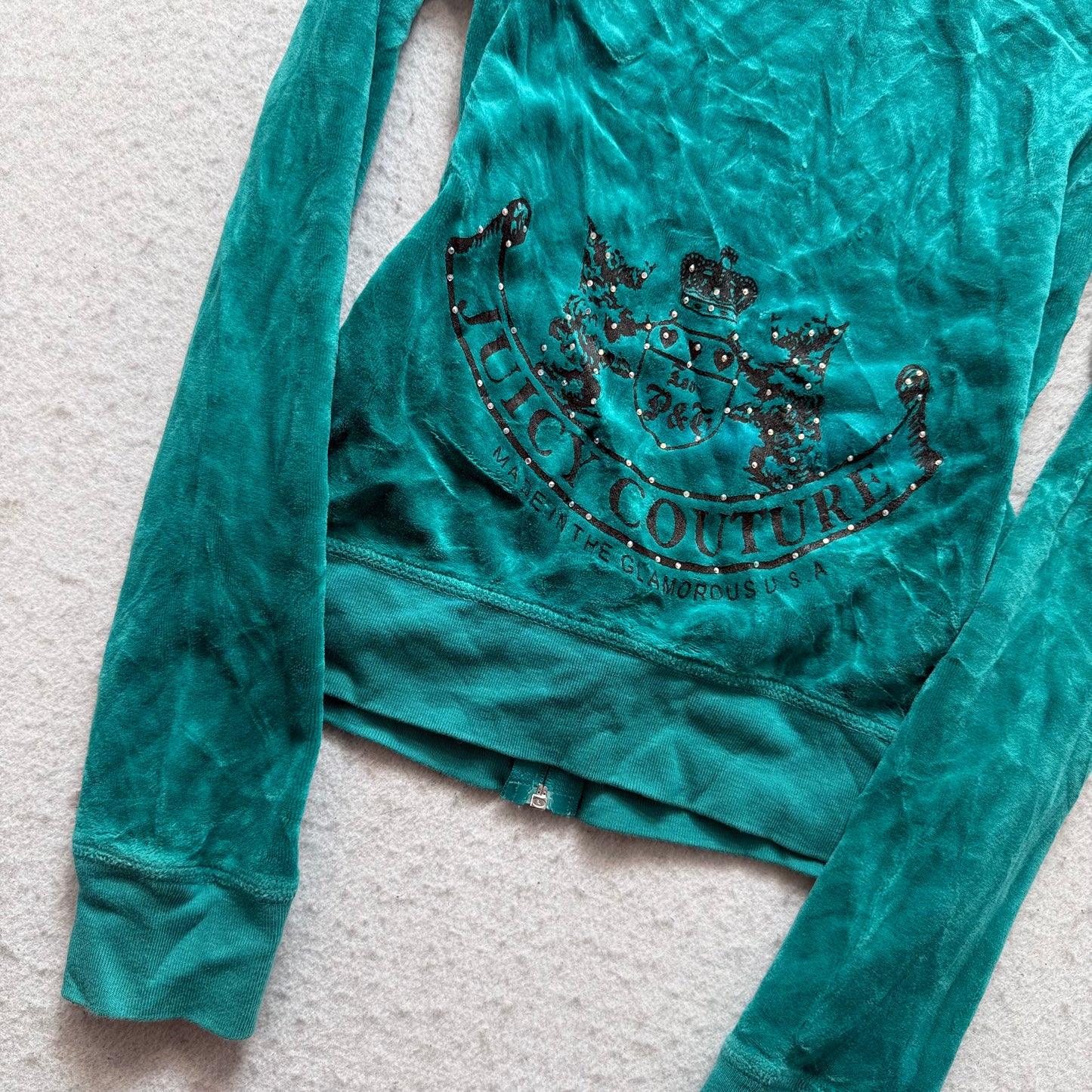 Vintage Juicy Couture Scottie Dogs Womens Teal Velour Zip-Up Track Jacket Size S