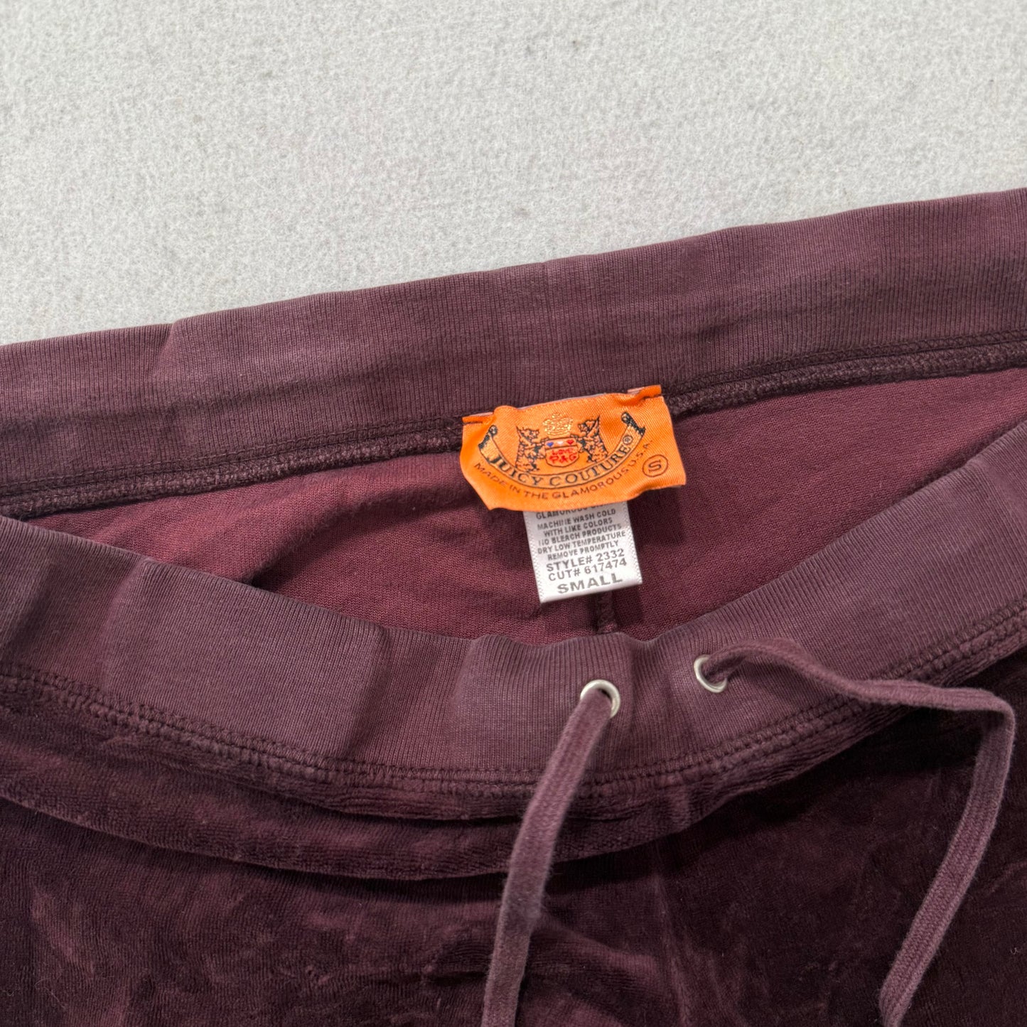 2003 Vtg Juicy Couture Womens Burgundy Velour Flare Track Pant Orange Tag Size S