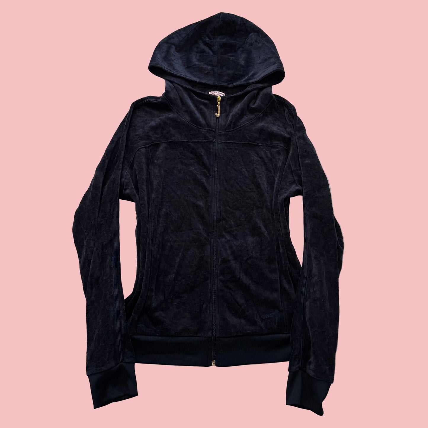 Juicy Couture Women's Navy Velour Zip-Up Hoodie Rhinestone Gold Zipper Size L